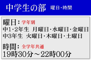 西都市の進学塾 文理ゼミ 中学生の部 曜日時間